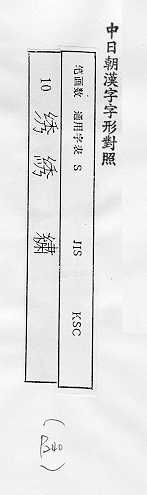 中日朝漢字字形對照 