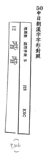 中日朝漢字字形對照 