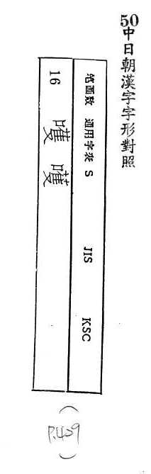 中日朝漢字字形對照 