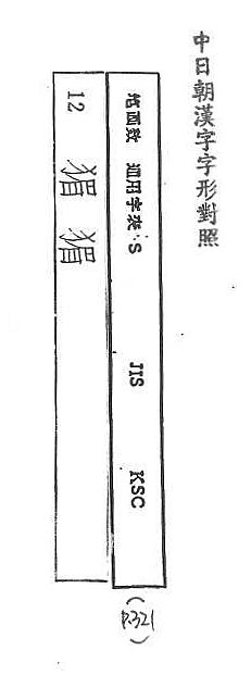 中日朝漢字字形對照 