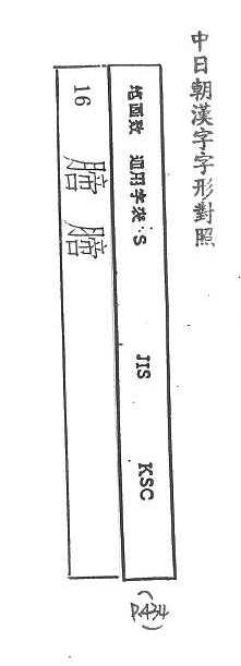 中日朝漢字字形對照 