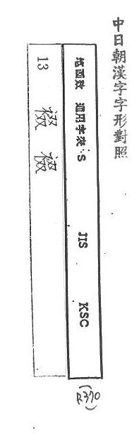 中日朝漢字字形對照 