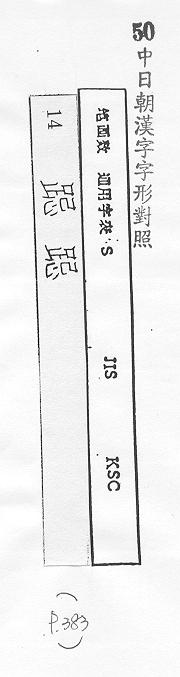 中日朝漢字字形對照 