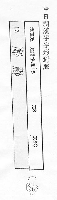 中日朝漢字字形對照 