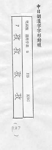 中日朝漢字字形對照 