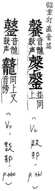 重訂直音篇 <img alt='手寫字' src="/images/busho/s62/011.jpg" />部．卷四．頁361